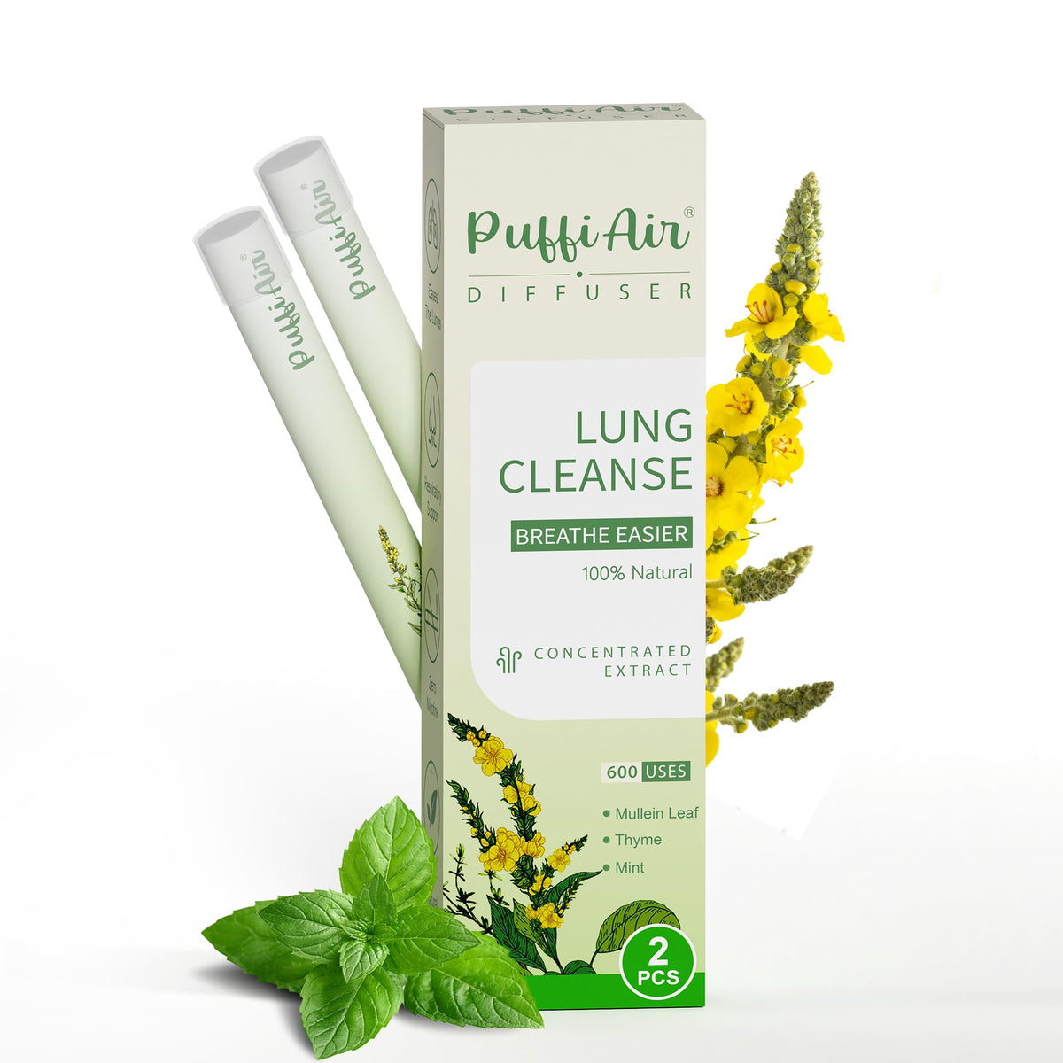 PUFFIAIR Upgraded Mullein Diffuser Stick for breathing comfort during daily activities.