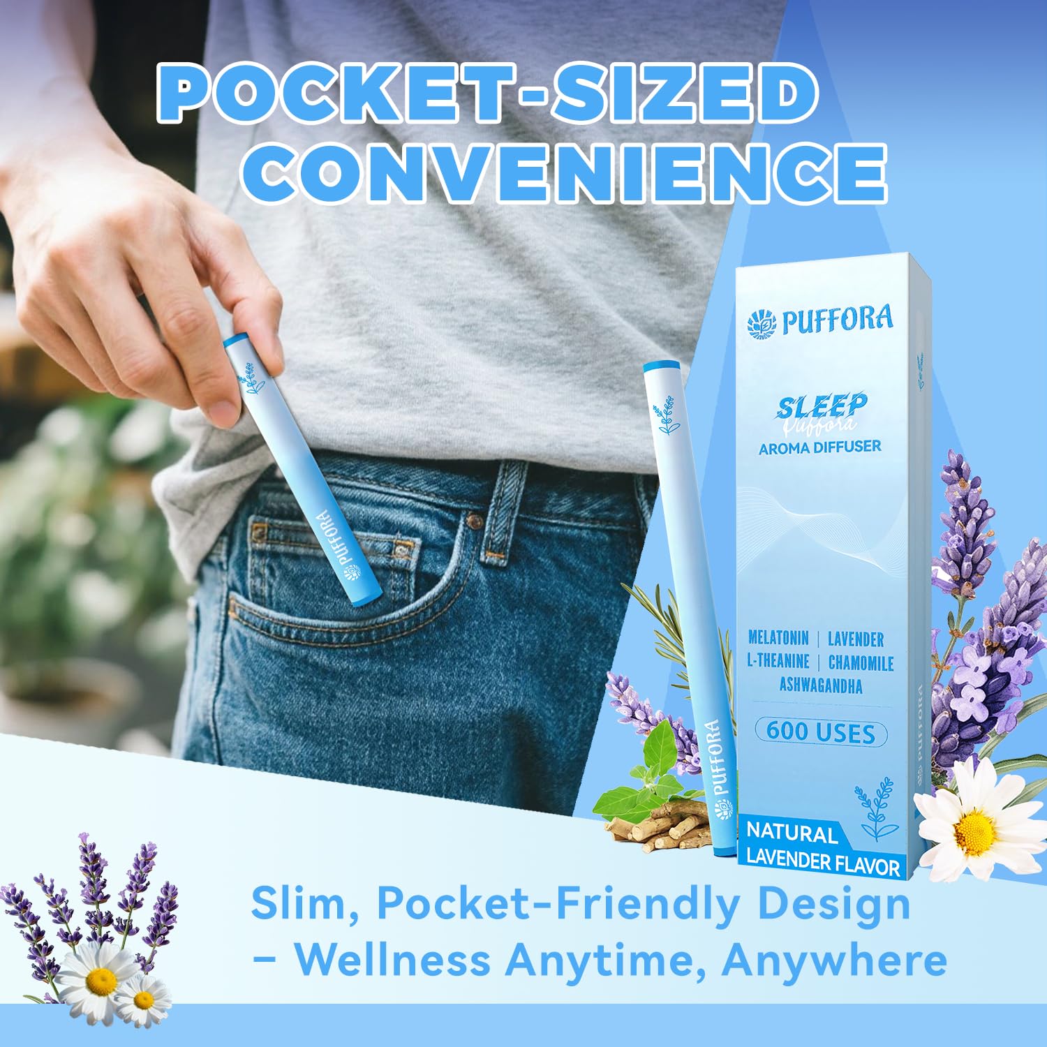 Puffora travel-friendly diffuser pen slips easily into bags or pockets.