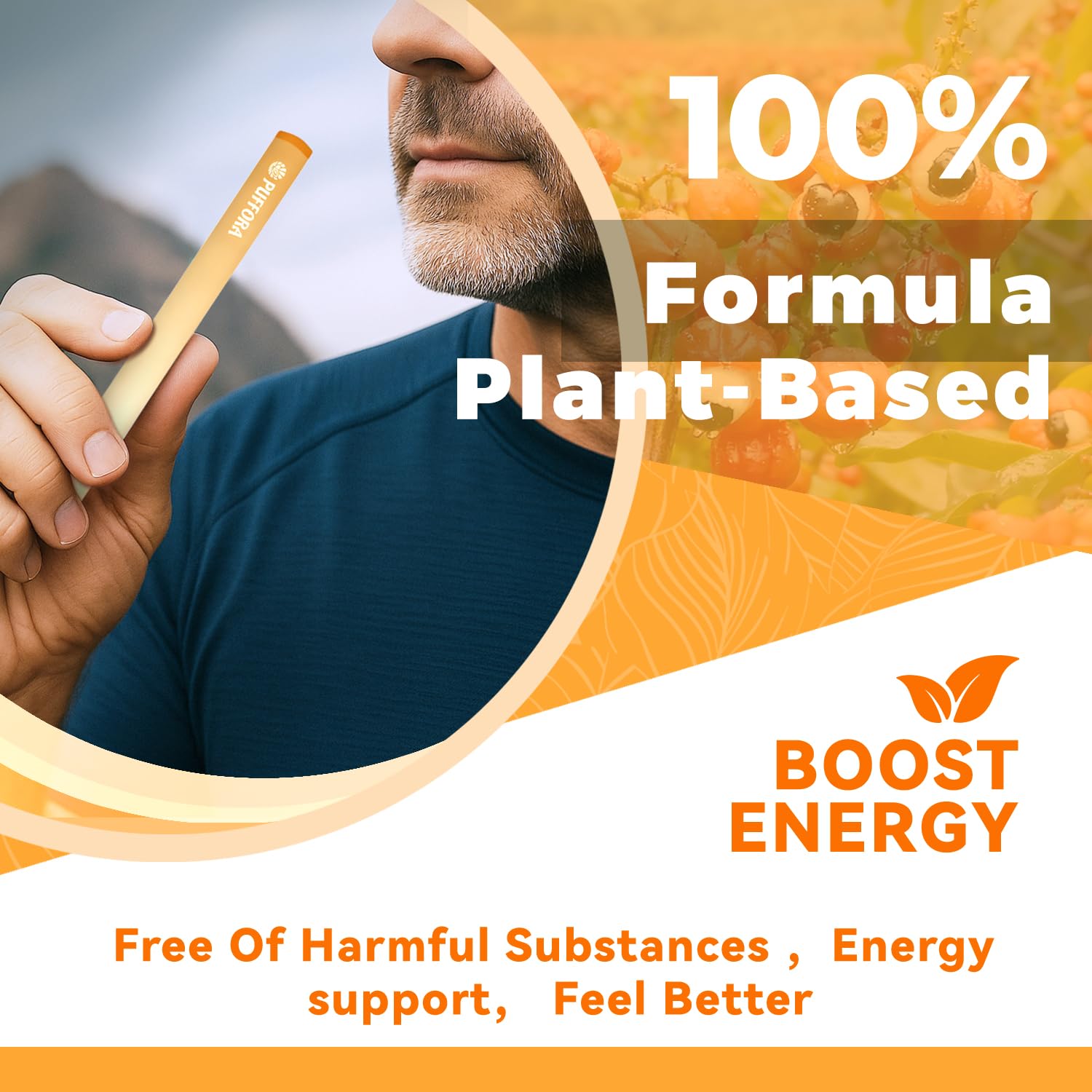 Puffora Energy Diffuser Pen green tea close-up shows antioxidants and balance.