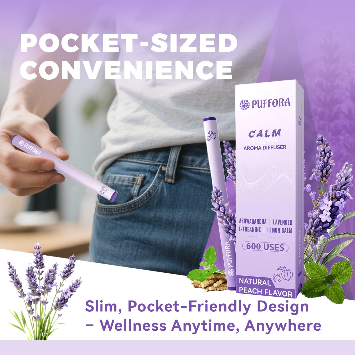 Puffora Herbal Diffuser Pen featuring B1/B6 for non-drowsy focus