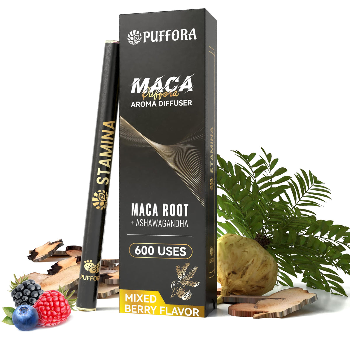 Puffora Herbal Diffuser Pen with berry scent, a convenient energy pick-me-up for busy days.