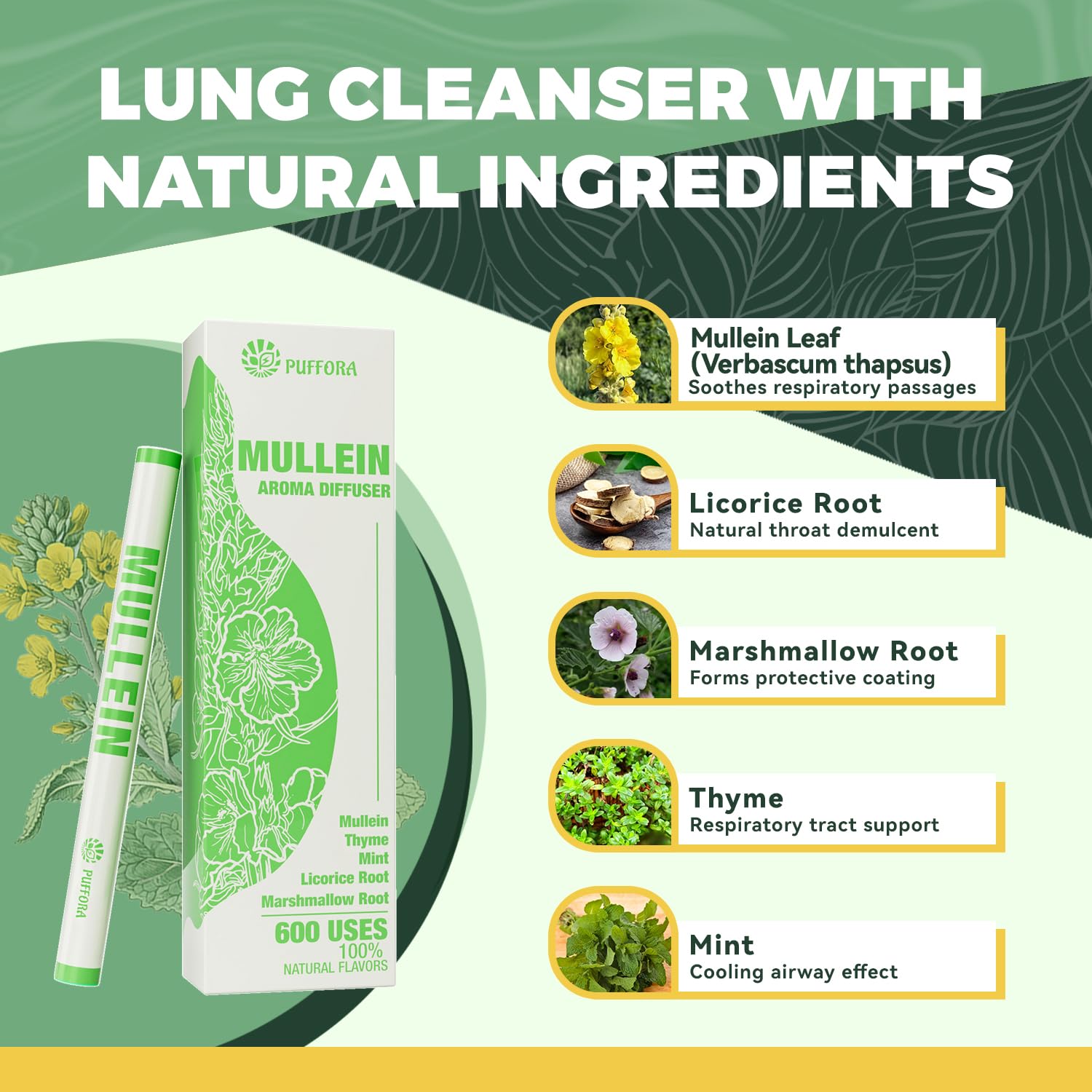 Puffora packaging and label emphasizes plant-based ingredients.
