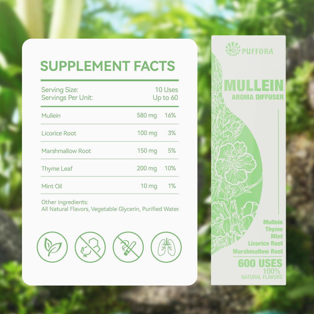 Puffora mullein-marshmallow close-up highlights natural herbal blend.
