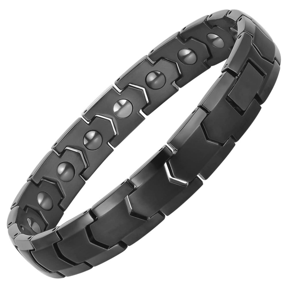 PUJANE magnetic hematite bracelet on wrist with sleek stylish finish