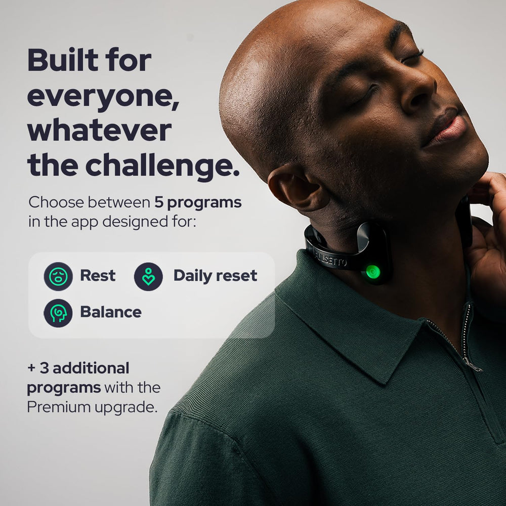 User wearing Pulsetto before sleep for a calmer wind-down.