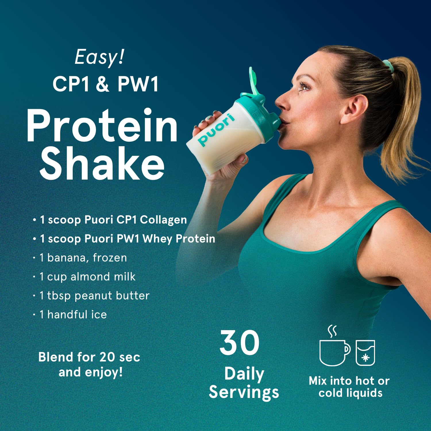 Collagen-peptides stirred into shake for post-workout recovery possibilities.