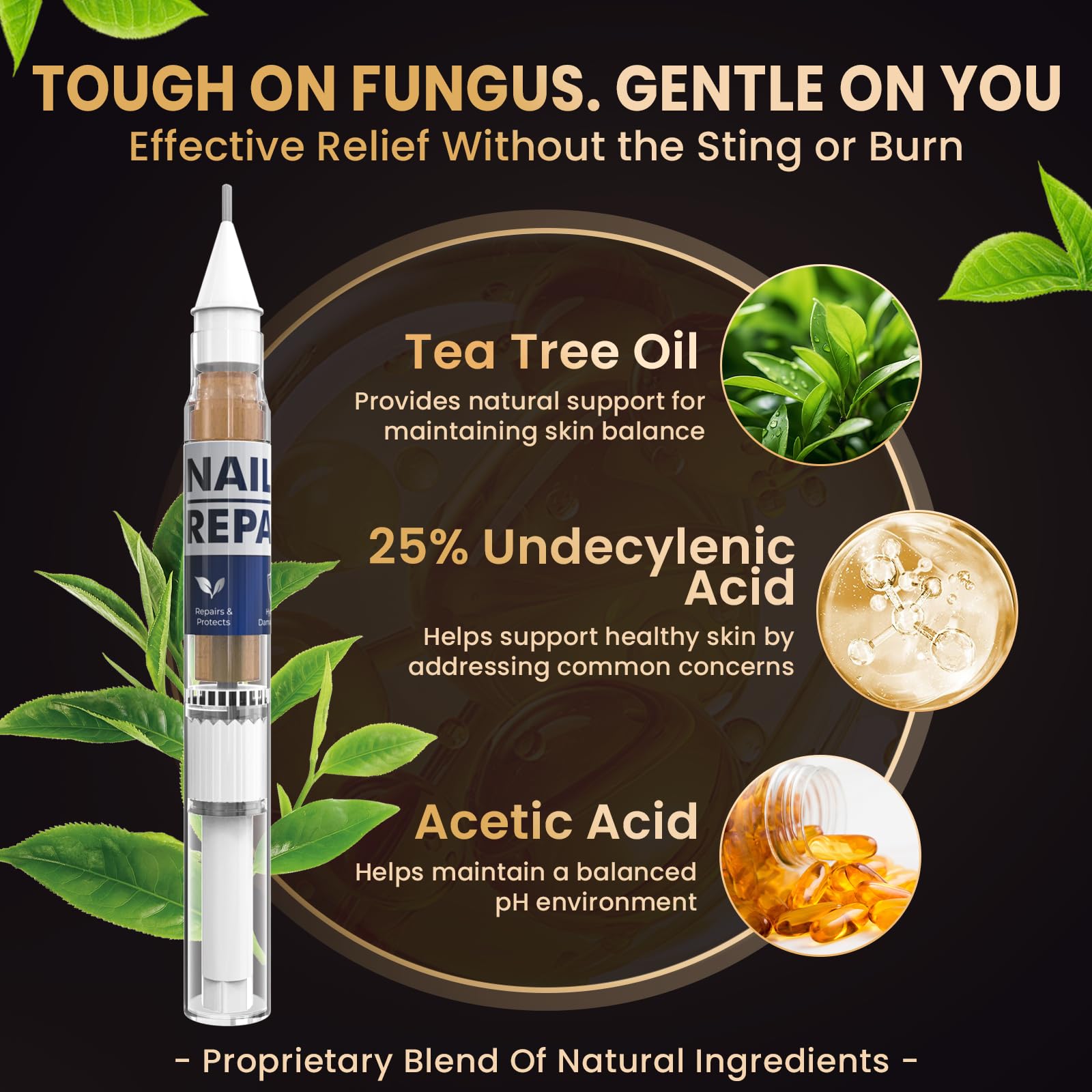 PUPCA fungus treatment bottle and pen highlighting an all-in-one solution.