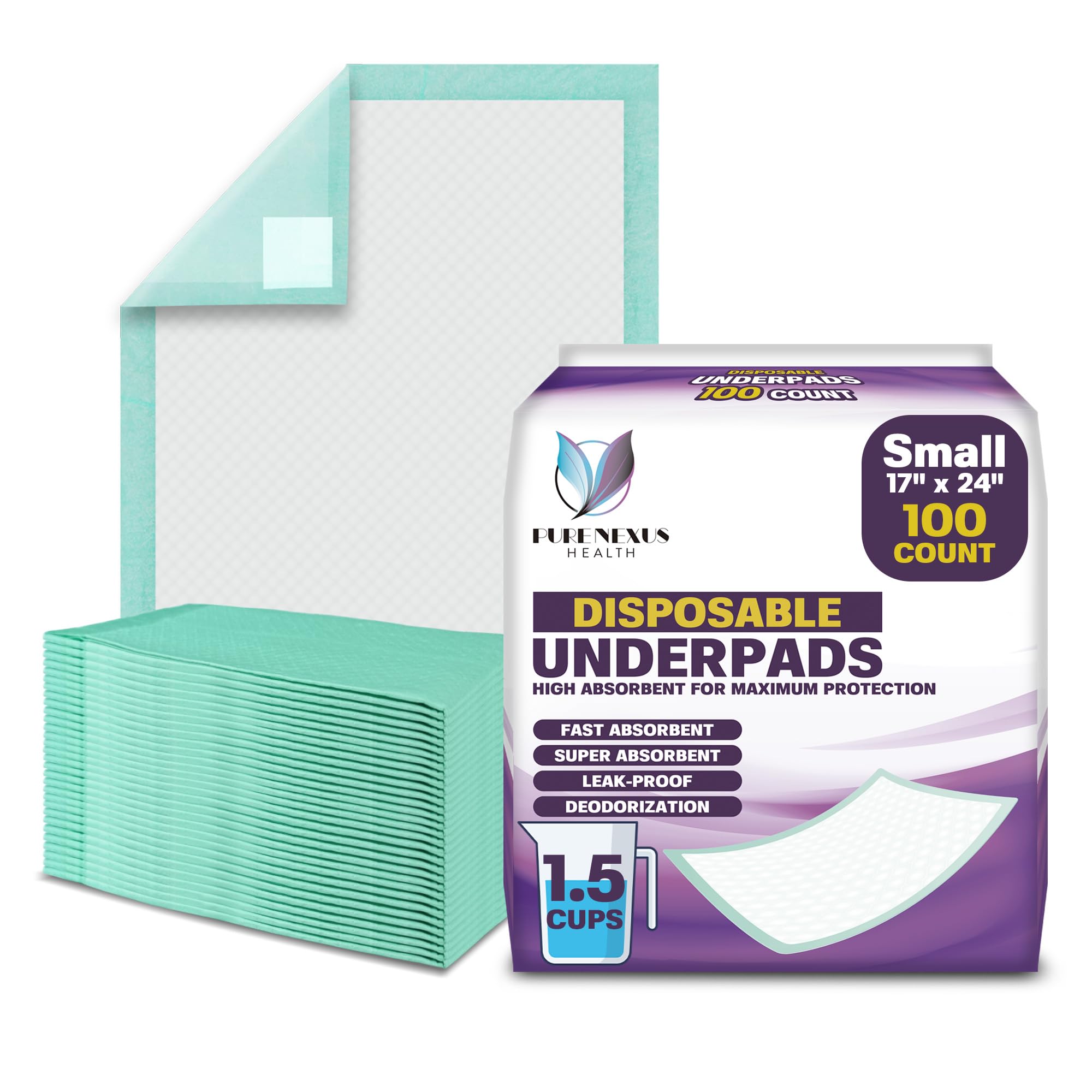 PureNexus Health disposable bed pad 17x24 with leak protection for beds and couches