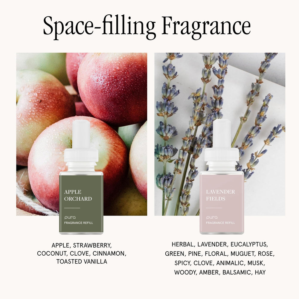 Pura Apple Orchards scent refill releasing crisp fruity notes for a refreshing atmosphere.