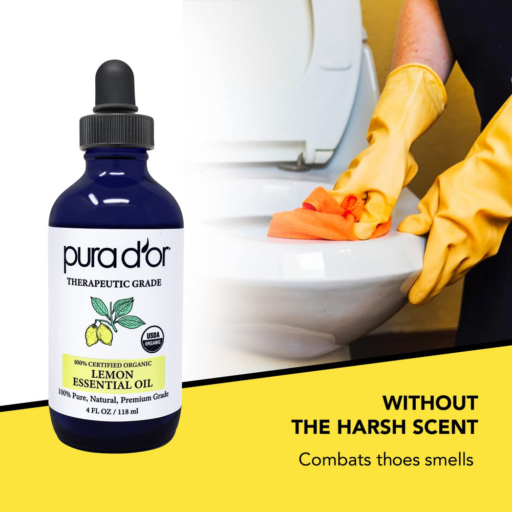 PURA D'OR Lemon Oil used on surfaces for a light, fresh cleaning scent.