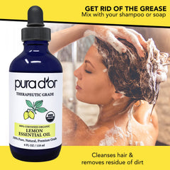 PURA D'OR Lemon Oil applied to fabric for stain removal and bright smell.