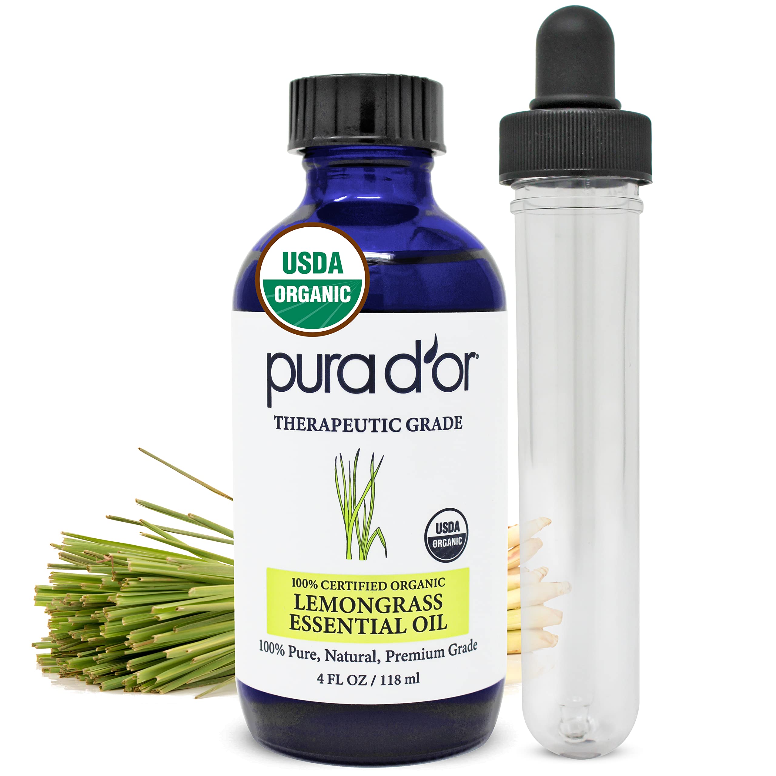 PURA D'OR Lemongrass bottle pour showing fresh scent and versatile use