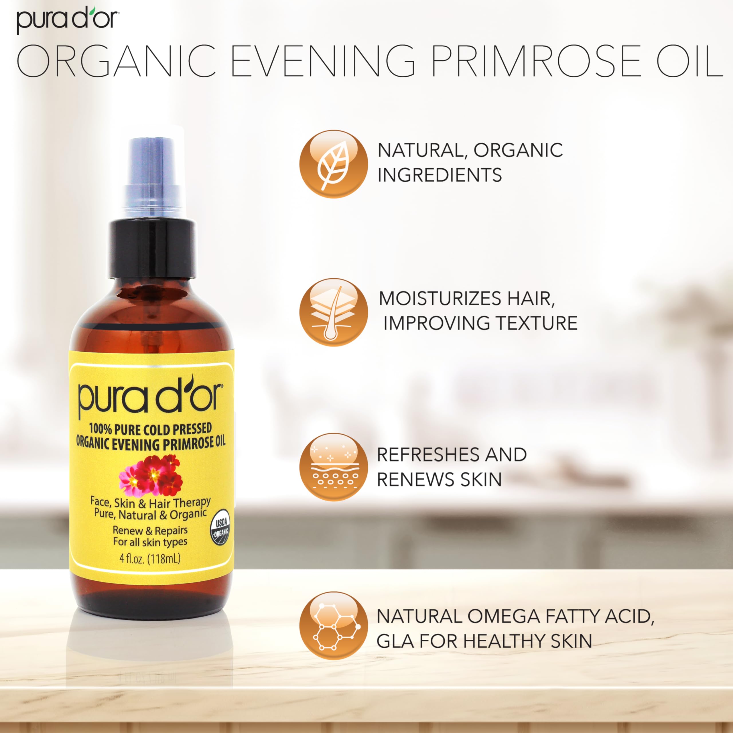 Close-up of the dropper releasing oil for nourished skin and hair.