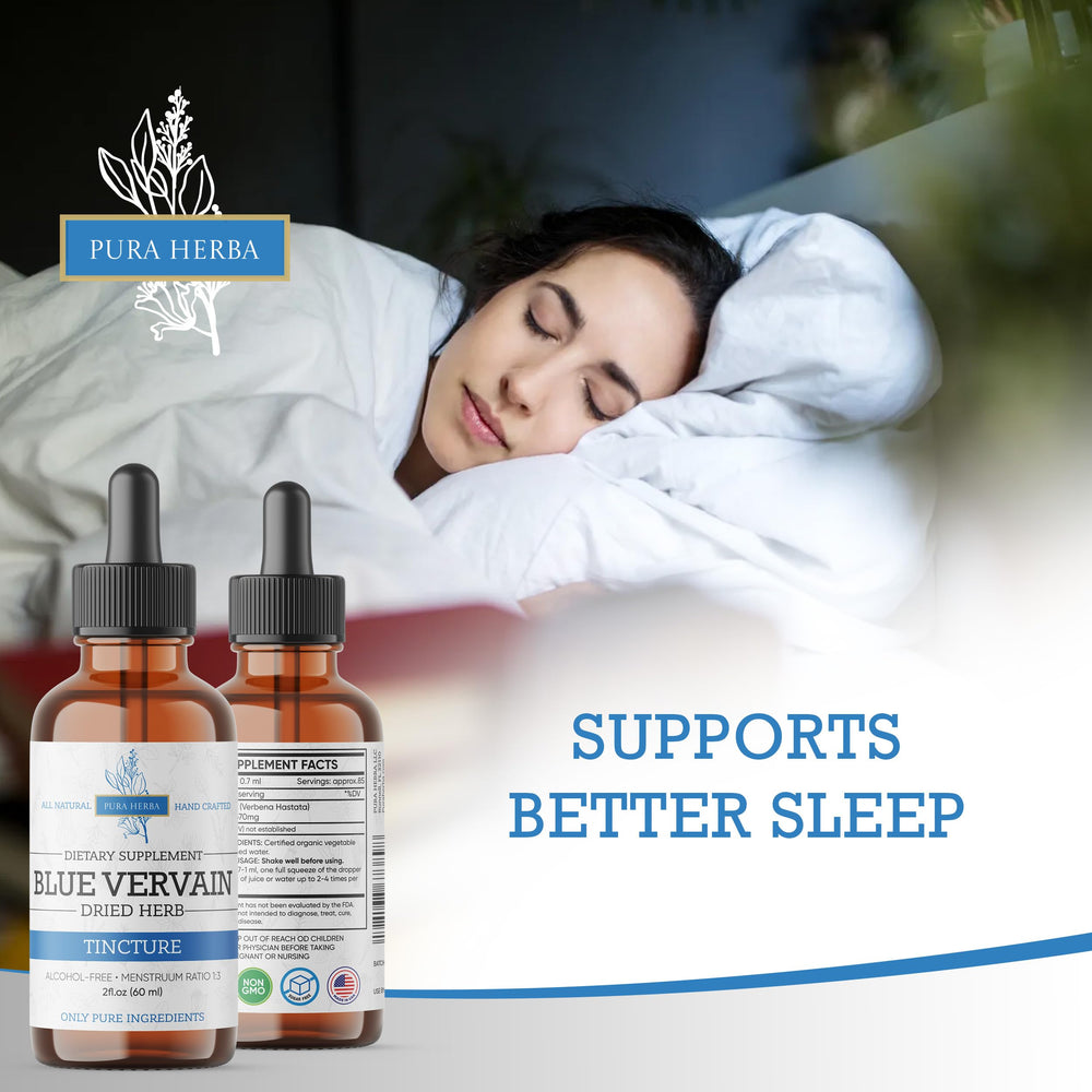 Pura Herba Blue Vervain liquid drops closeup showing easy dosing.