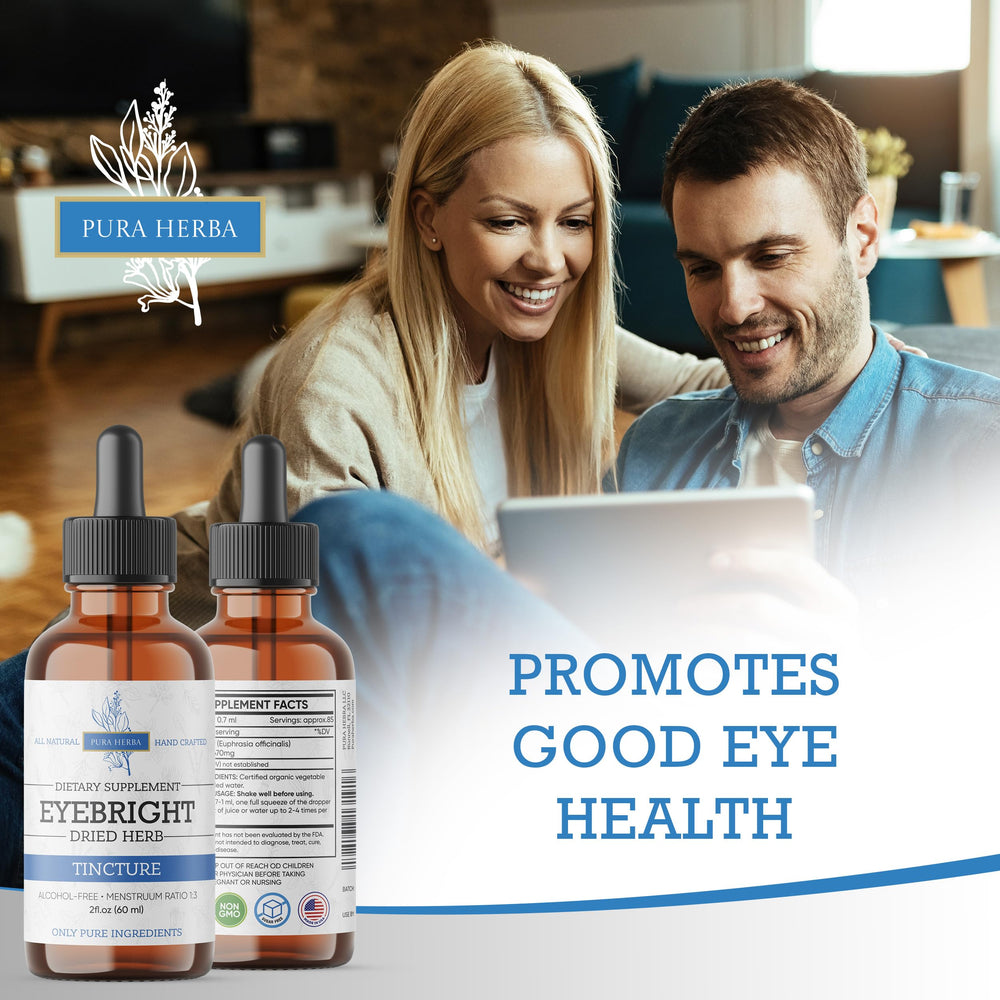 Close-up of Eyebright liquid dropper highlighting alcohol-free vegan tincture convenience