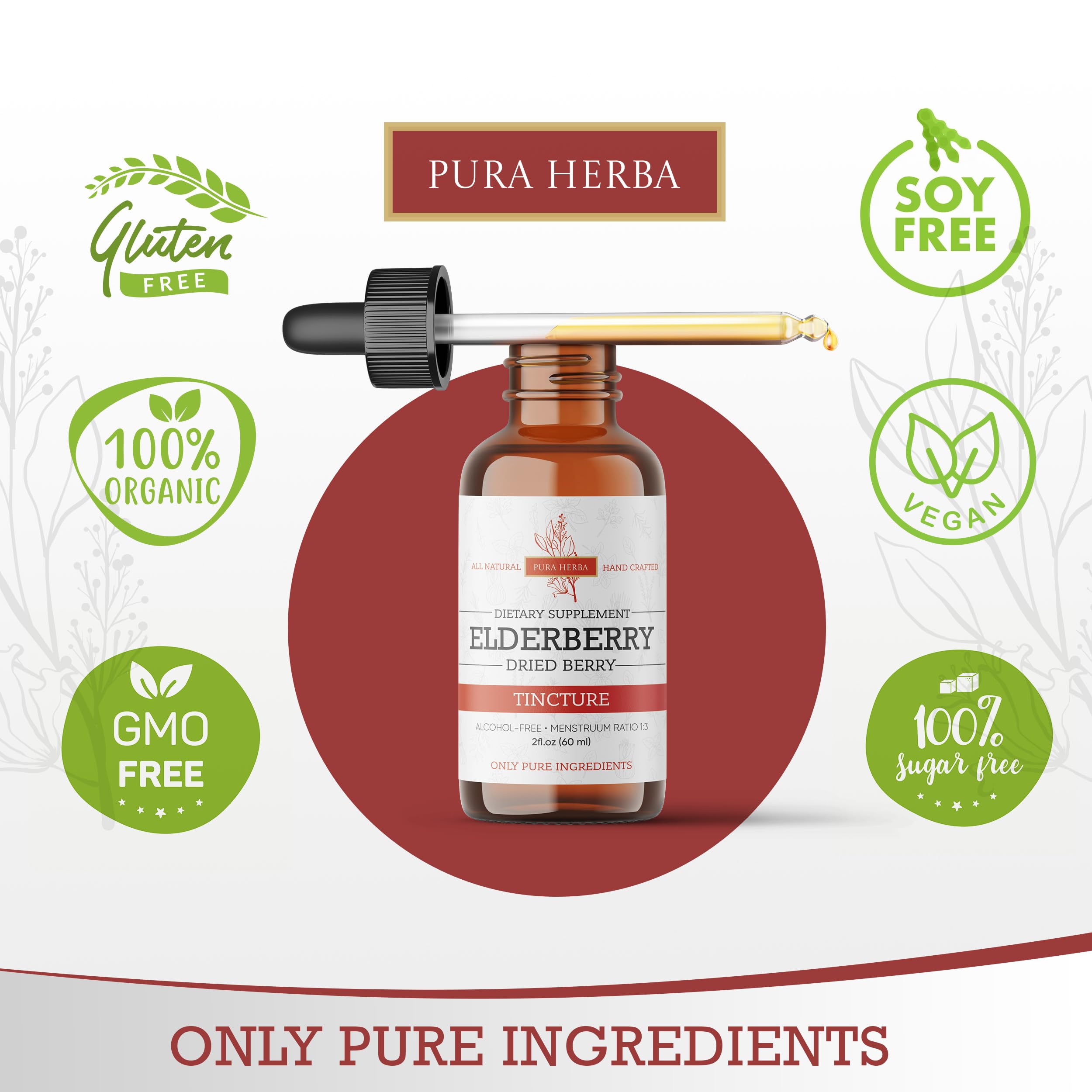 Pura Herba full-spectrum elderberry includes berries and flowers for a complete profile