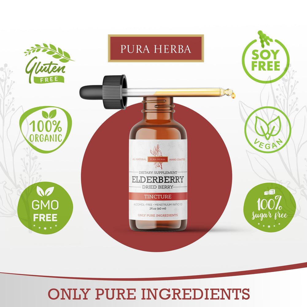 Pura Herba full-spectrum elderberry includes berries and flowers for a complete profile