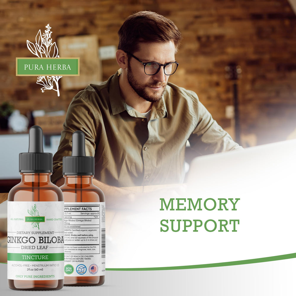Pura Herba ginkgo drops poured into water for easy daily intake.