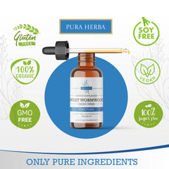 Pura Herba liquid drops in a glass bottle with measuring marks