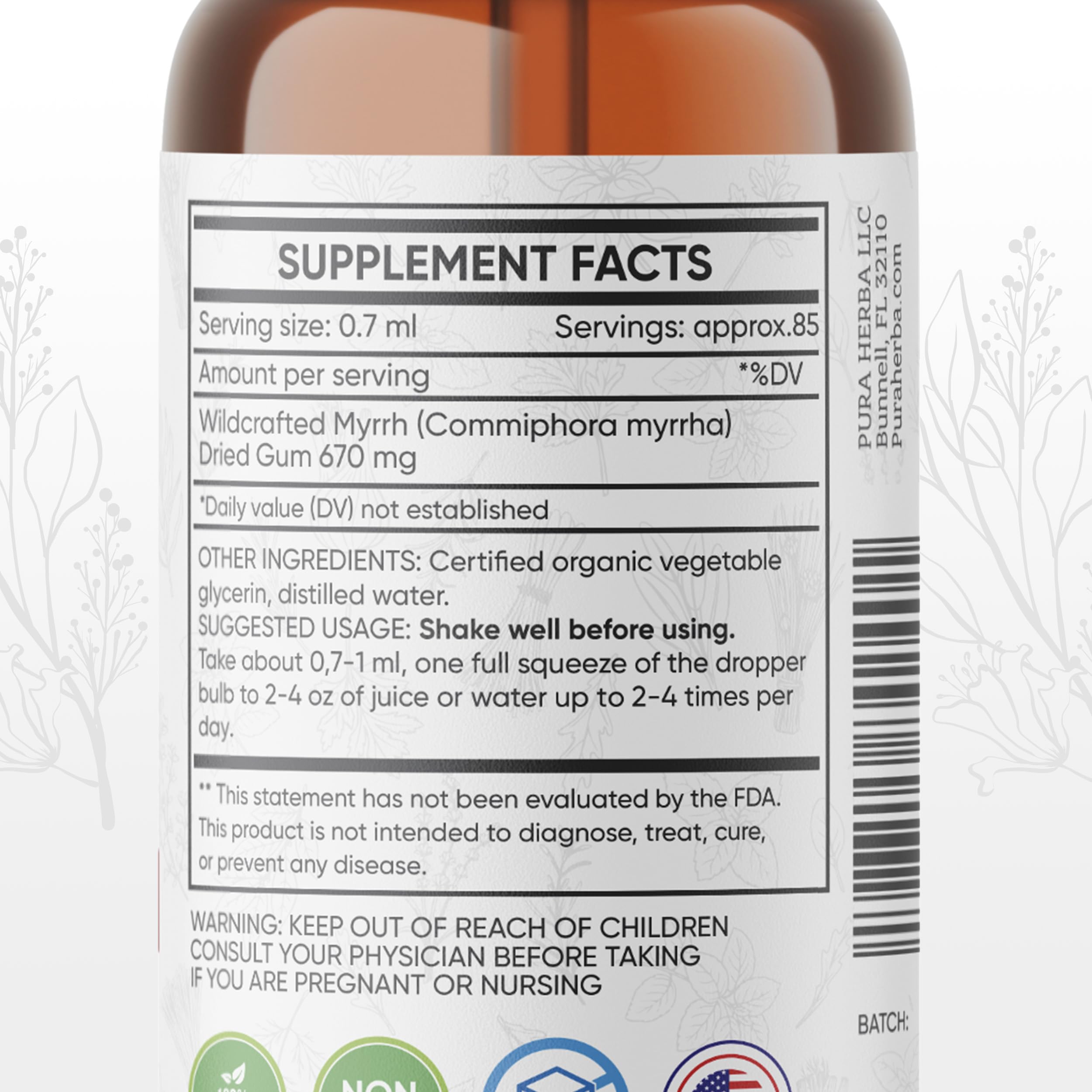 Pura Herba made-in-USA seal on tincture packaging.