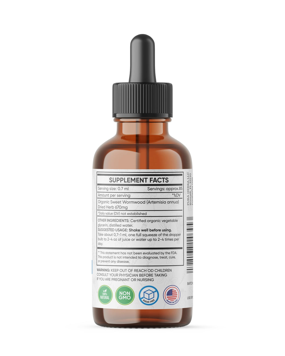 Pura Herba Sweet Wormwood liquid drops pour shows quick-absorption formula