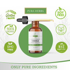 Pura Herba Usnea organic label close-up showing vegan ingredients