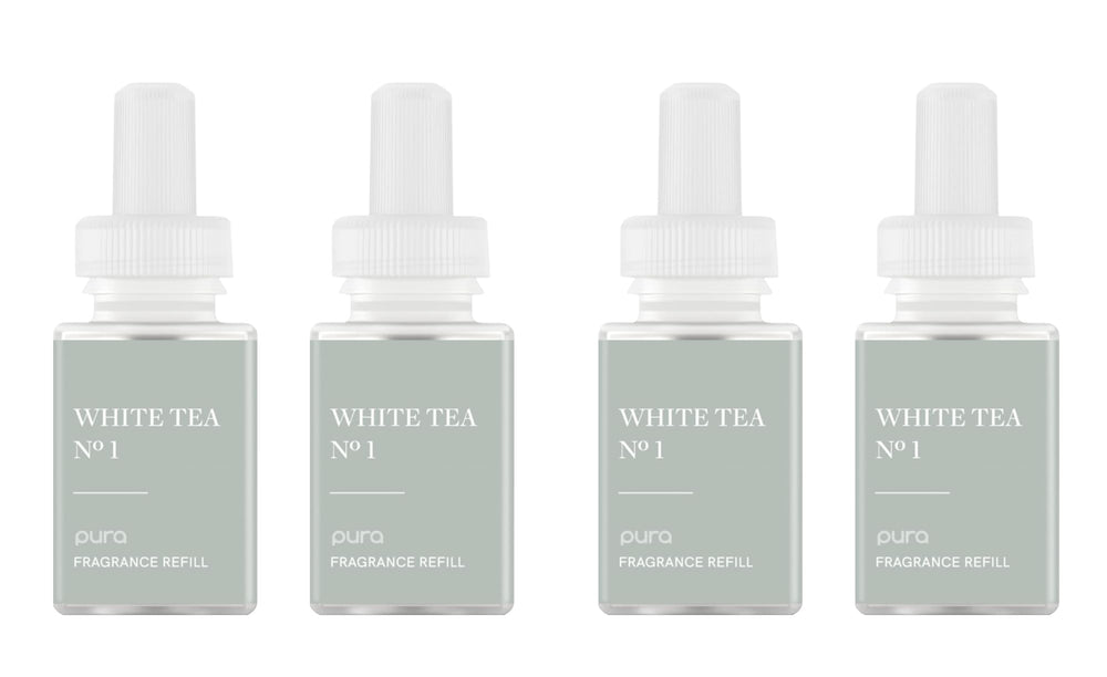 Pura White Tea No.1 refill pack ready for swap, delivering lasting aroma.