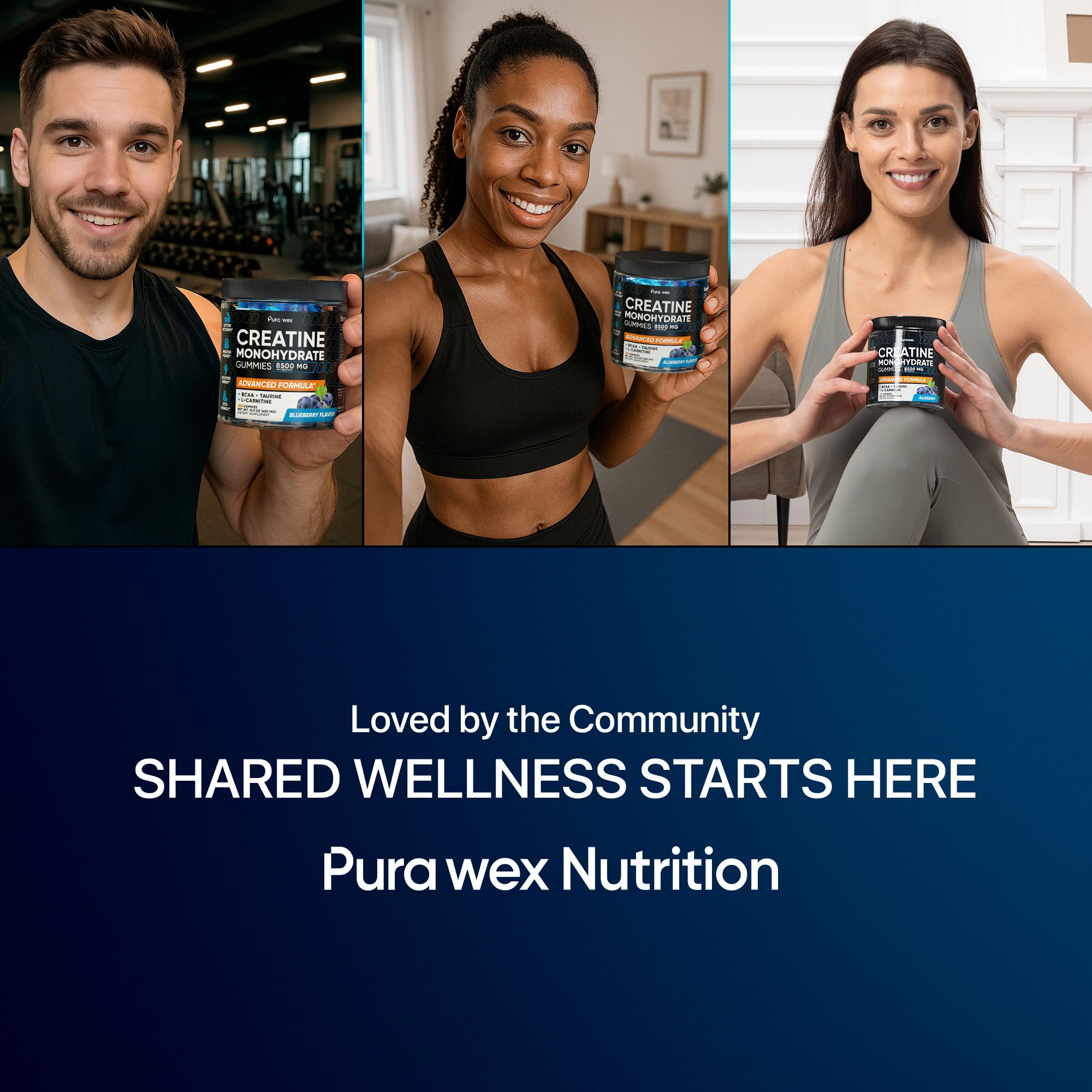 PURA WEX NUTRITION gummies beside gym essentials show vegan, gluten-free snacking option