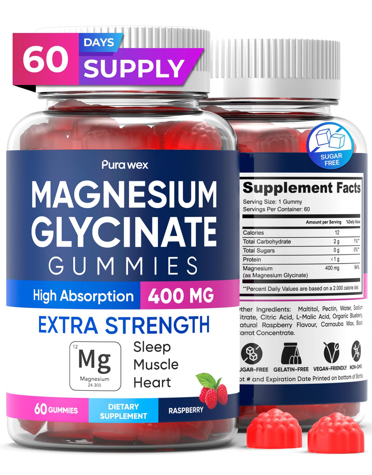 PURA WEX NUTRITION Magnesium Glycinate Gummies bottle showing daily wellness support