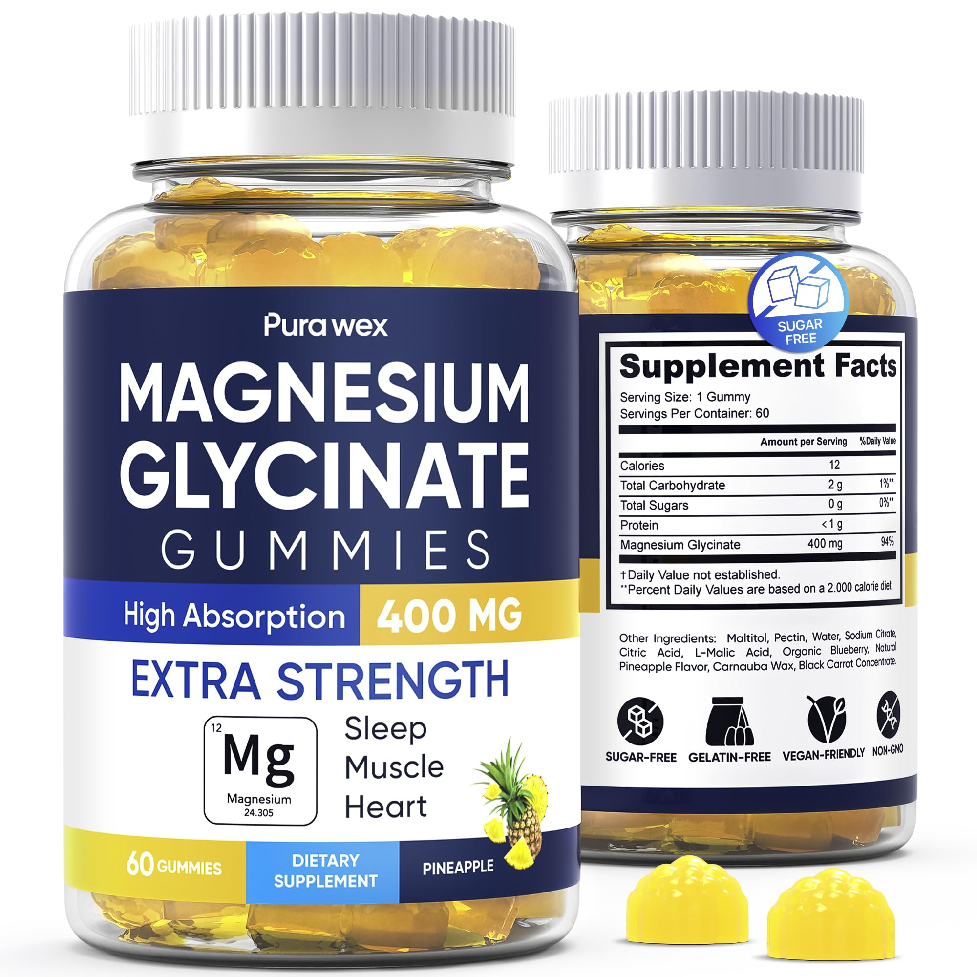 PURA WEX Magnesium Glycinate Gummies bottle for easy daily wellness.