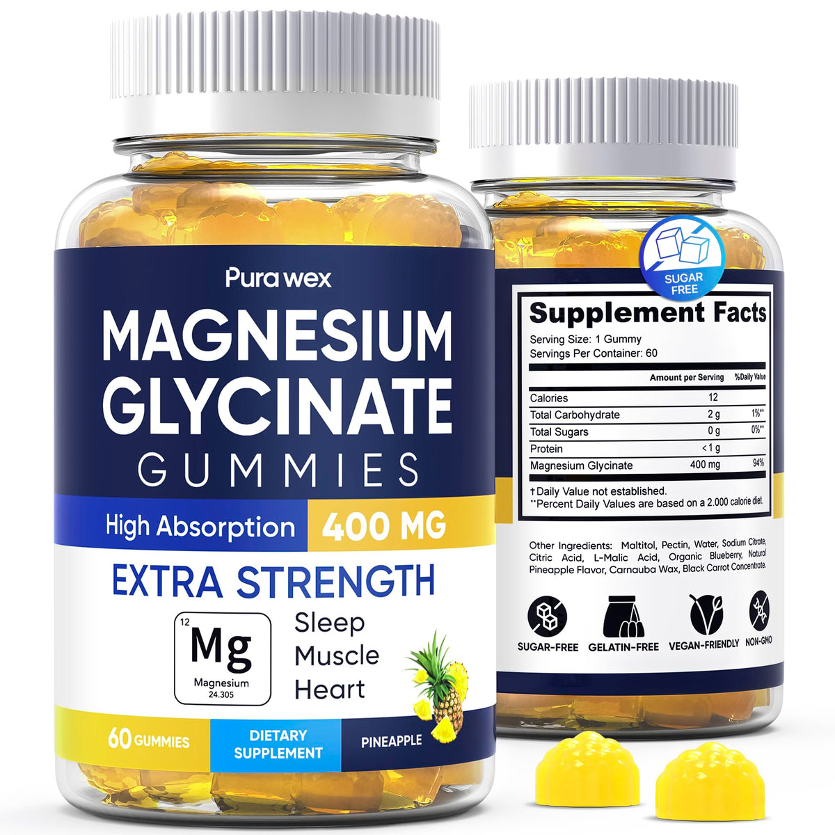 PURA WEX Magnesium Glycinate Gummies bottle for easy daily wellness.