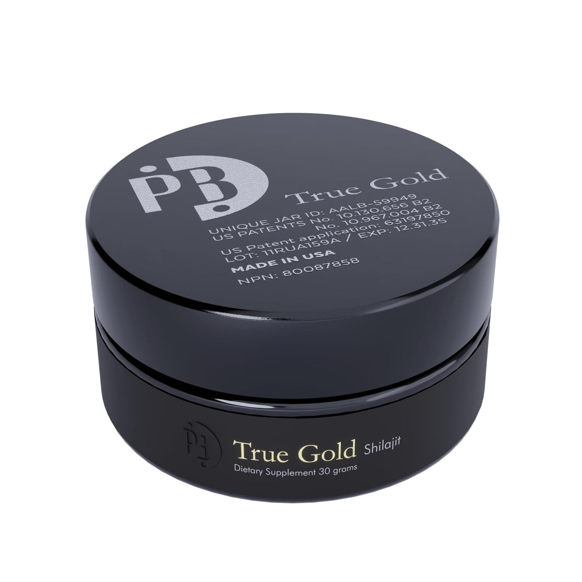 Pürblack Live Resin Pure Gold Shilajit bottle with gold-infused resin for daily energy support.
