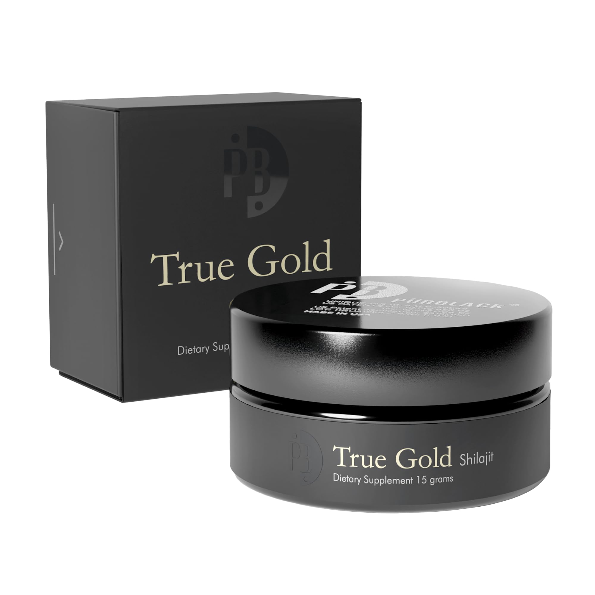 Pürblack Live Resin Pure Gold Shilajit jar showing premium gold-infused resin