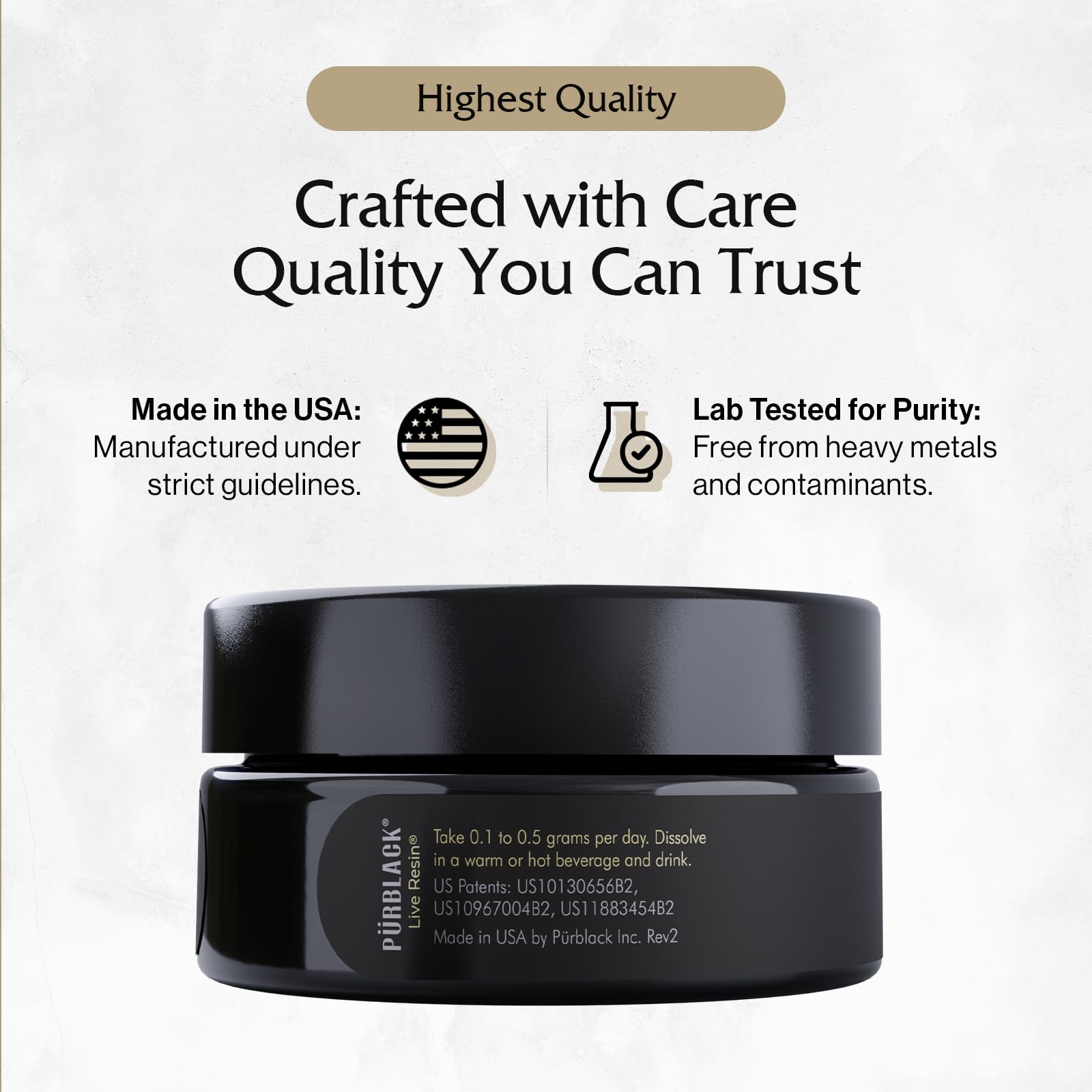 Pürblack Gold-infused resin in a cup shows a convenient energy support ritual.