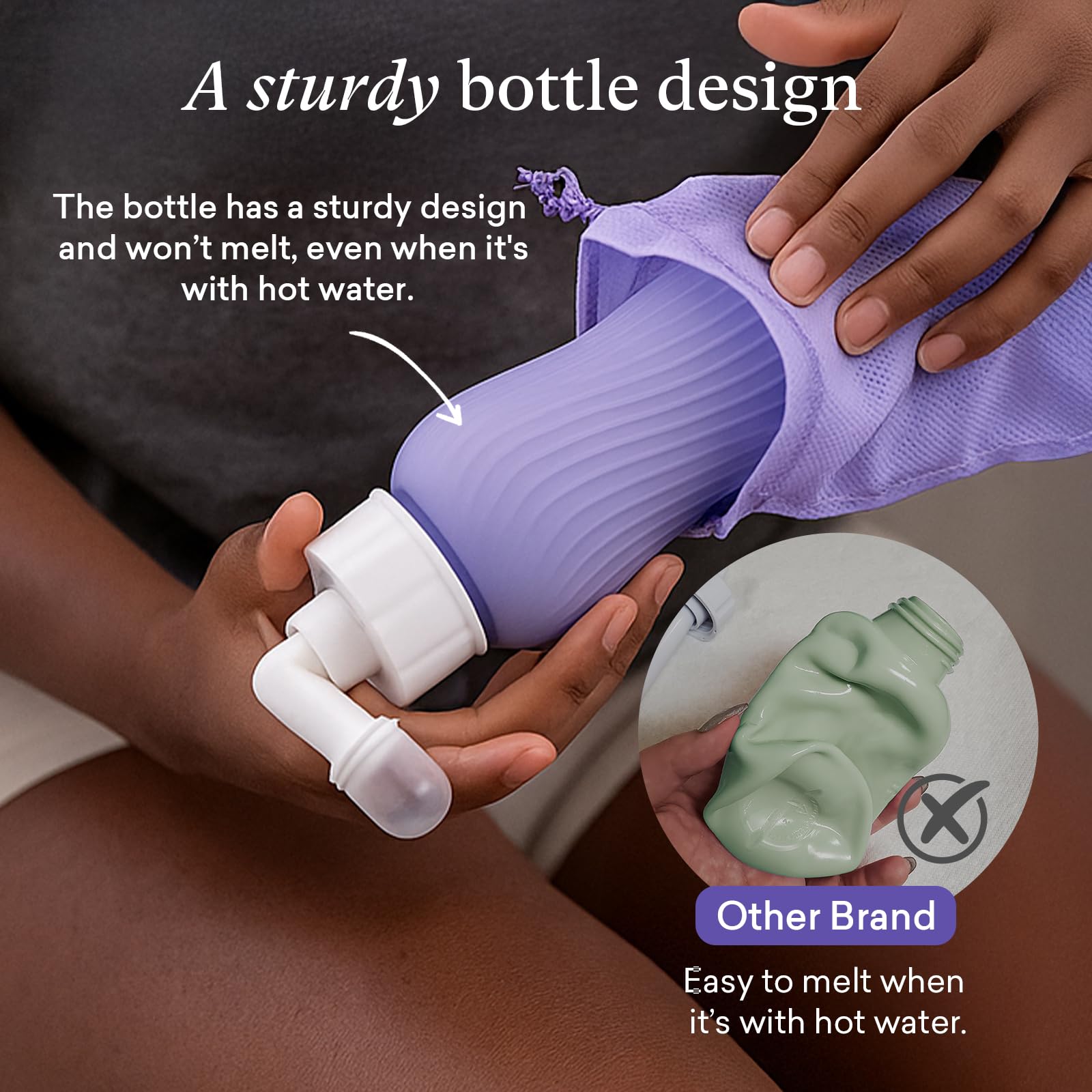 PurComfy BPA-free soft bottle offers gentle squeezing and comfortable handling.