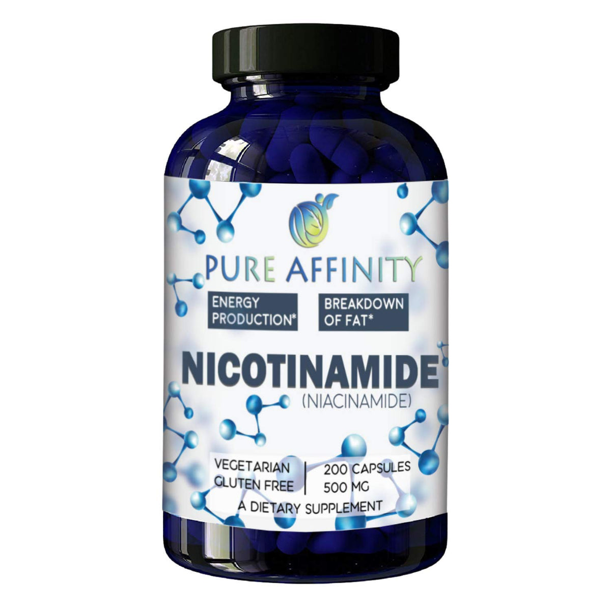 Pure Affinity Nicotinamide bottle front view for energy support and non-flushing Niacin