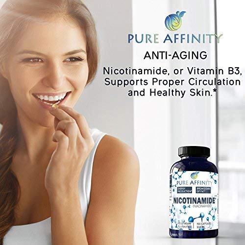 Pure Affinity Nicotinamide packaging display with bottle and cap