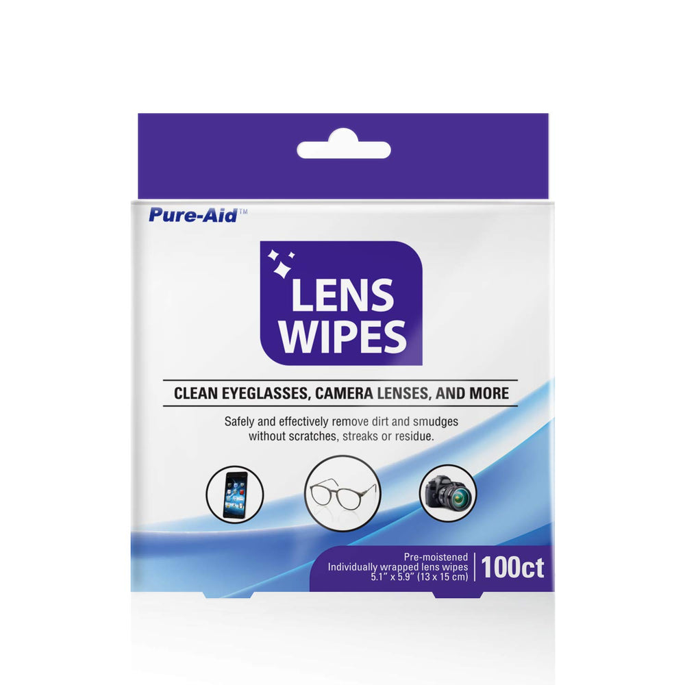 Pure-Aid Lens Wipes anti-fog formula reduces mist on lenses during use.