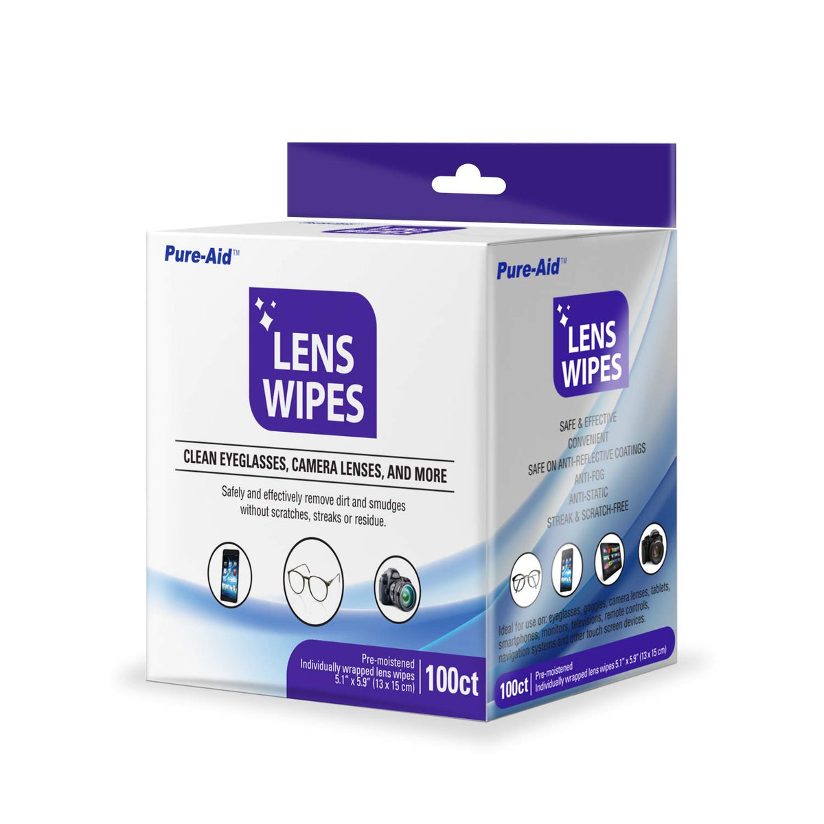 Pure-Aid Lens Wipes for glasses remove smudges without streaks for clear eyewear.