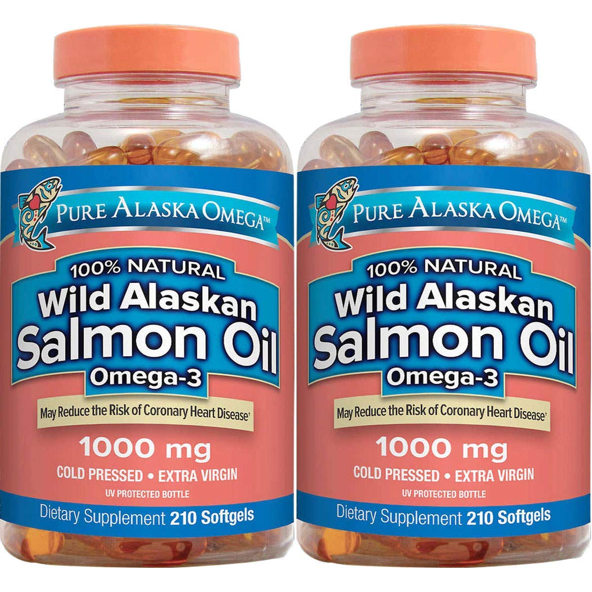 Pure Alaska Omega Wild Salmon Oil bottle supports heart health with omega-3s