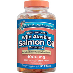 Pure Alaska Omega Wild Salmon Oil bottle showing natural triglyceride omega-3 fats for daily use.