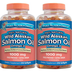 Pure Alaska Omega Wild Salmon Oil bottle supports heart health with omega-3s