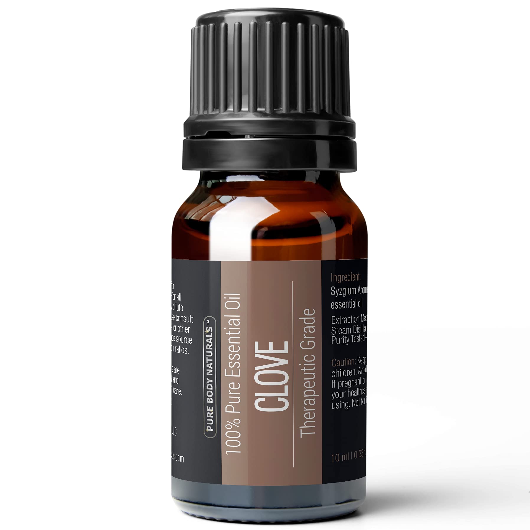 Pure Body Naturals clove bud essential oil bottle for diffusion and aromatherapy.