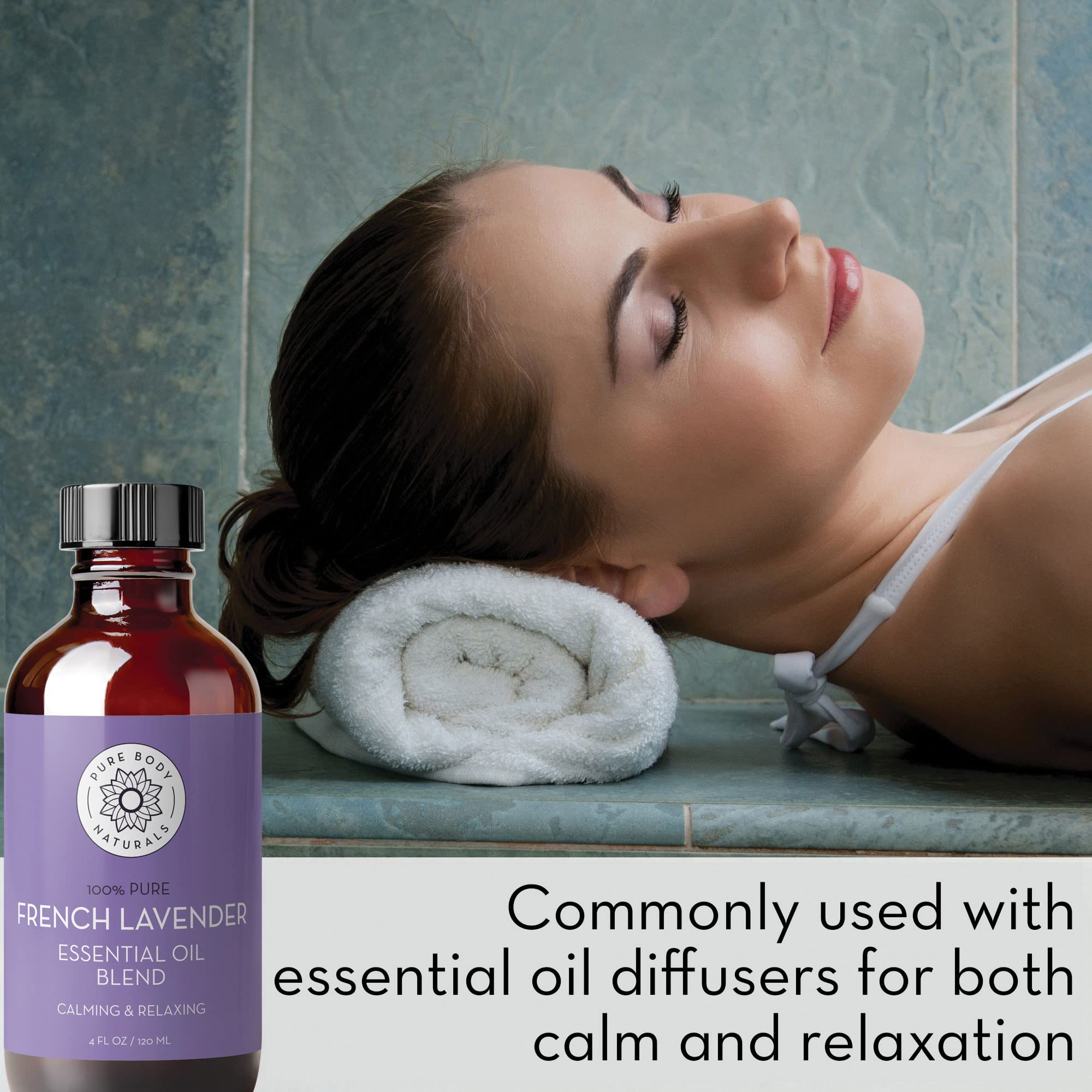 Pure Body Naturals Lavender Blend diffusing for relaxation and mood uplift.