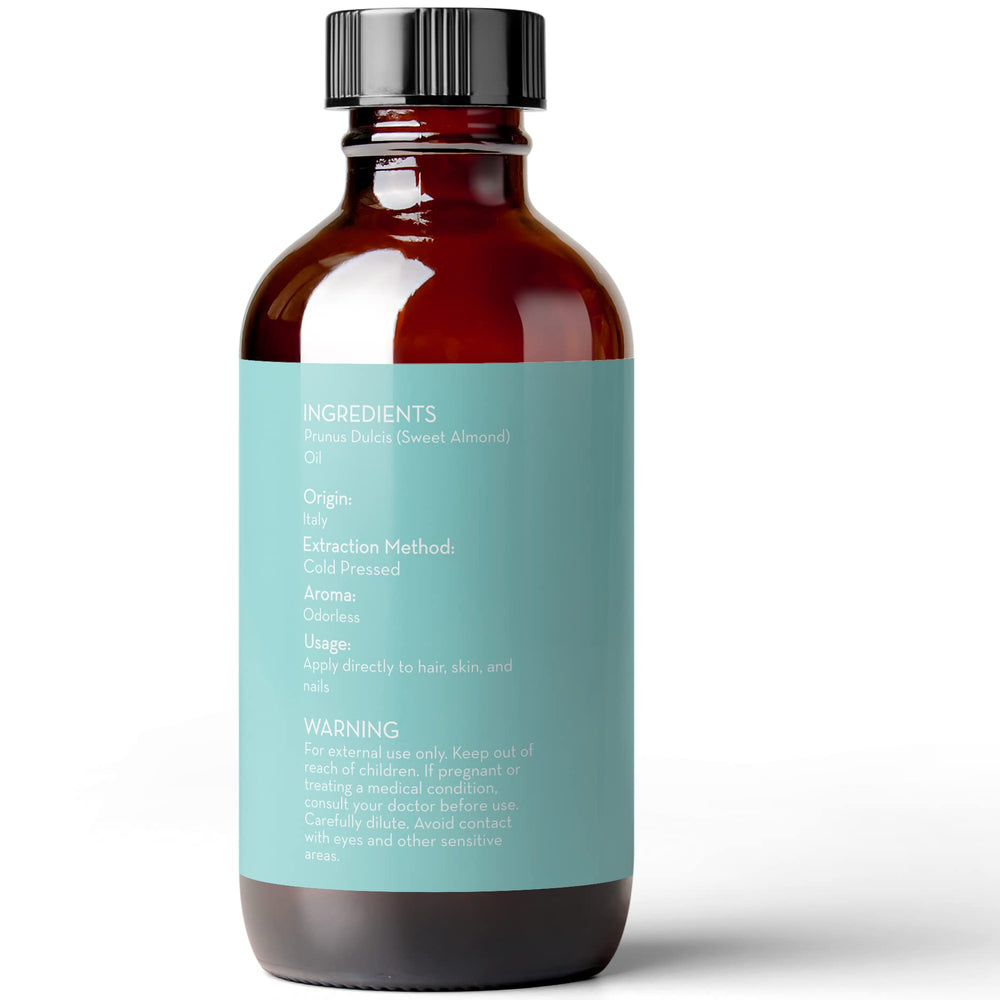 Pure Body Naturals Sweet Almond Oil hair application promotes conditioning and shine.