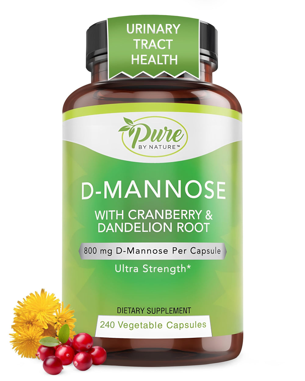 Pure By Nature D-Mannose capsules bottle shows convenient urinary support.