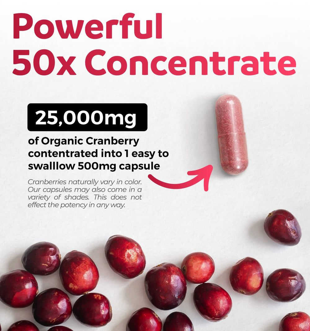 Pure Co Cranberry Pills bottle top showing seal and organic ingredients