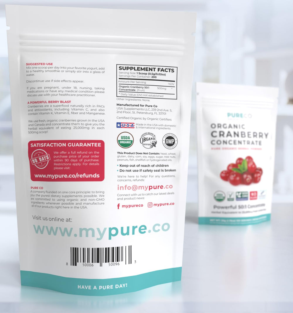 PURE CO cranberry powder 50:1 concentrate offers potent daily option.