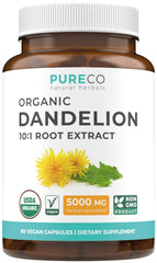 Pure Co dandelion root extract bottle front, high-potency everyday wellness.