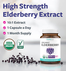 PURE CO Elderberry Capsule bottle front, vegan immune support